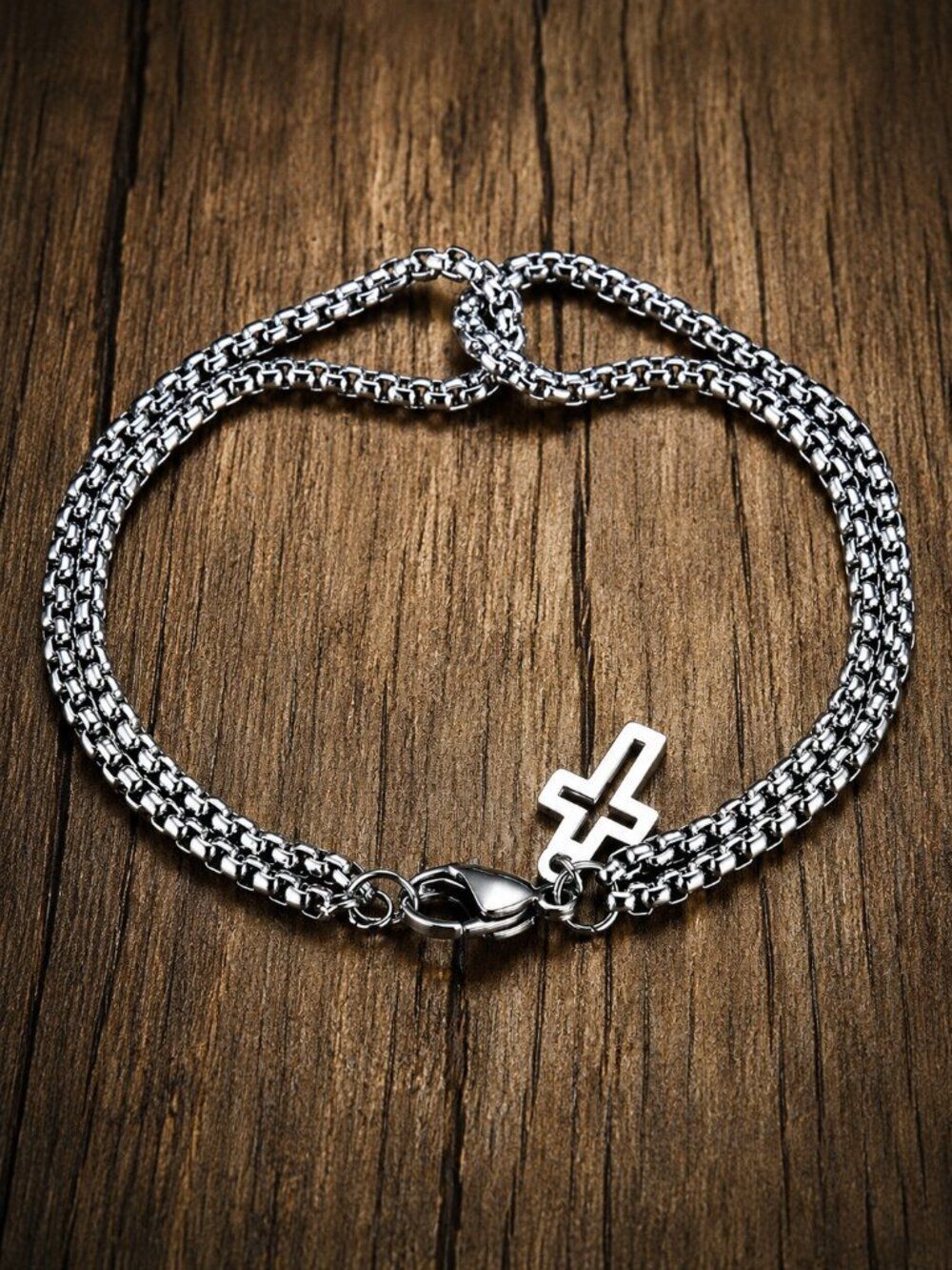 Double Rolo Cross Bracelet  - Picture 2 of 3